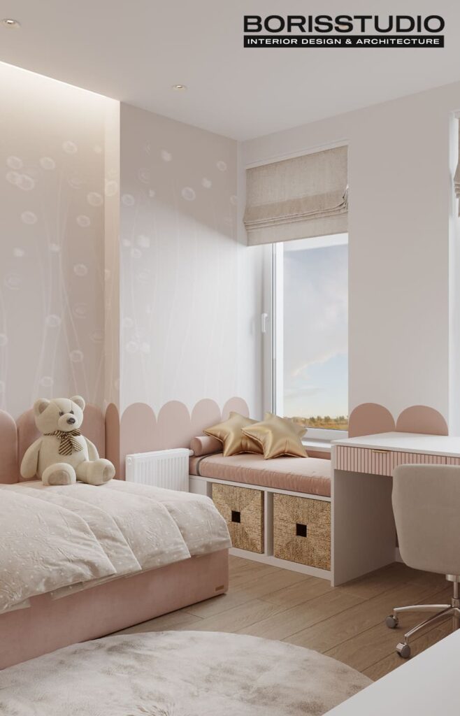 Дизайн інтер'єру двокімнатної квартири ЖК «Меридіан», дитяча вид збоку