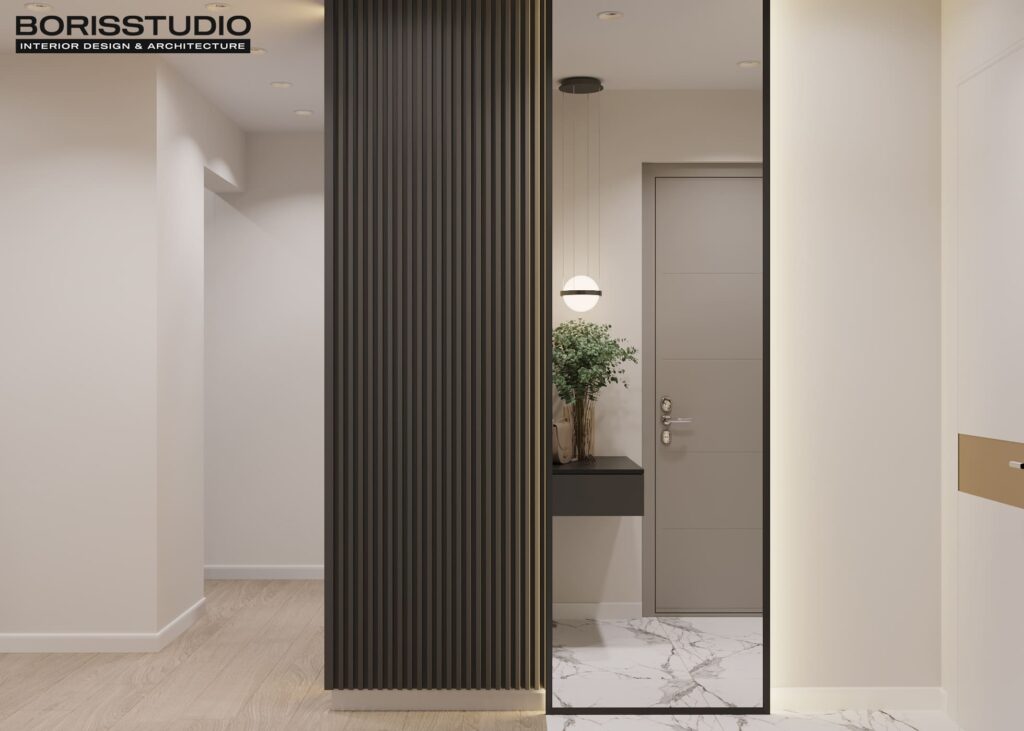 Дизайн інтер'єру двокімнатної квартири ЖК «Меридіан», передпокій вид справа