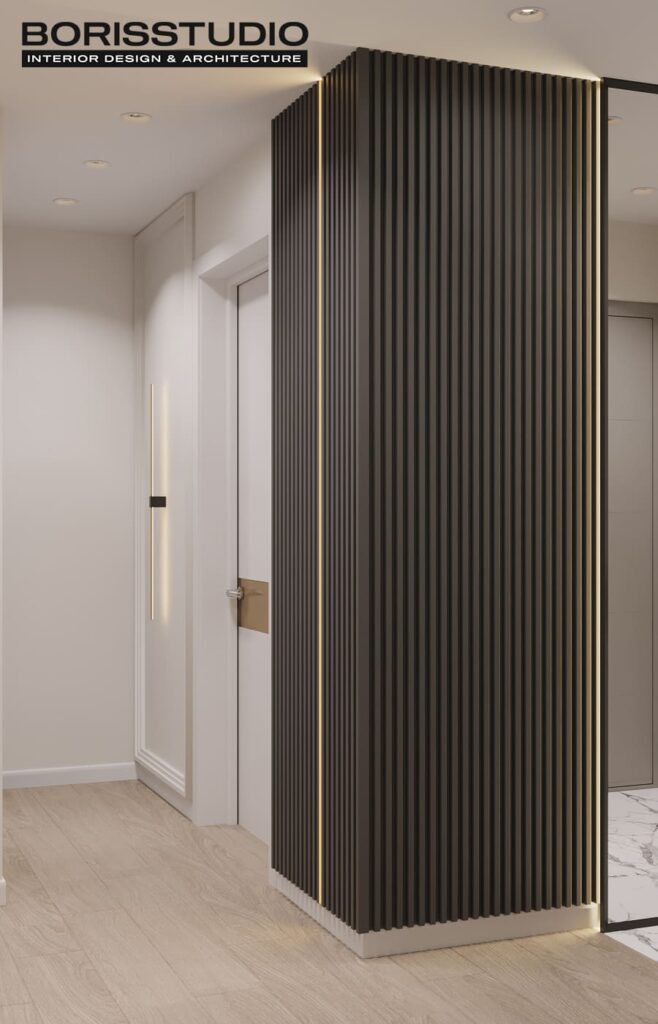 Дизайн інтер'єру двокімнатної квартири ЖК «Меридіан», передпокій вид збоку