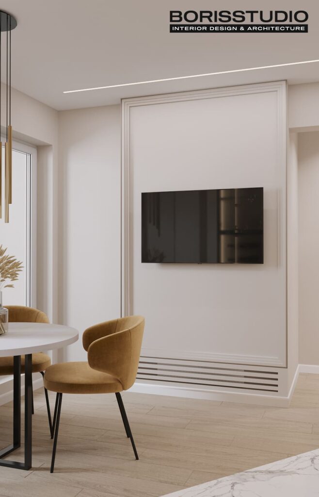 Дизайн інтер'єру двокімнатної квартири ЖК «Меридіан», кухня вид ззаду