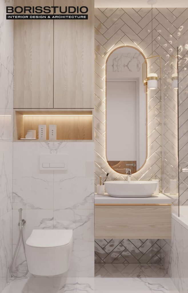 Дизайн інтер'єру двокімнатної квартири ЖК «Меридіан», санвузол вид спереду