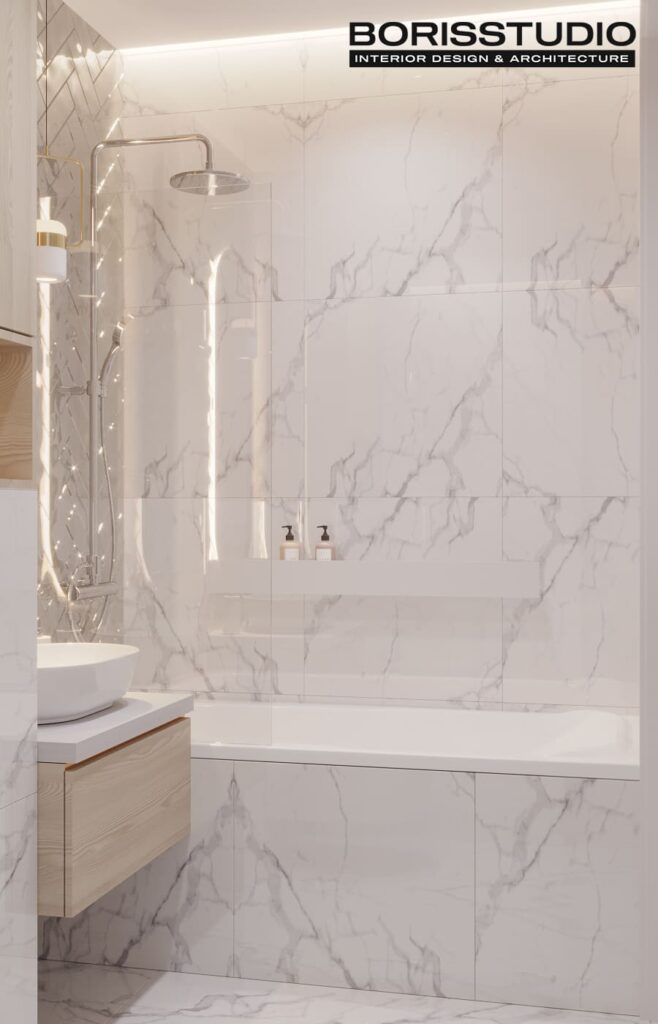 Дизайн інтер'єру двокімнатної квартири ЖК «Меридіан», санвузол вид справа