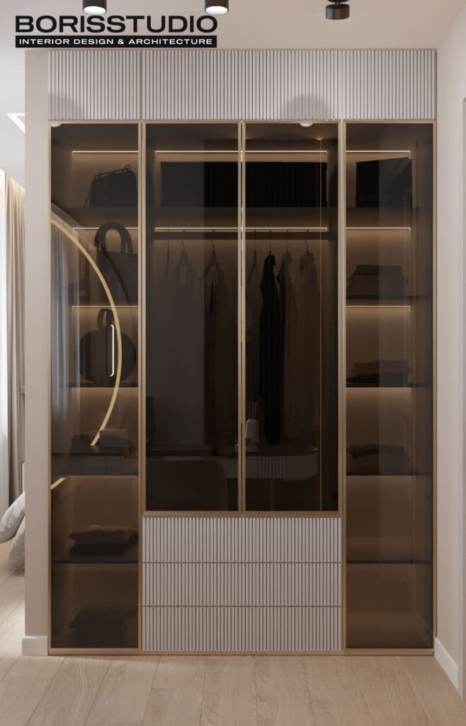 Дизайн інтер'єру двокімнатної квартири ЖК «Меридіан», спальня шафа