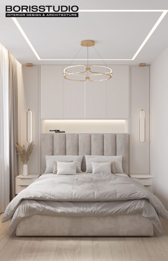 Дизайн інтер'єру двокімнатної квартири ЖК «Меридіан», спальня вид справа