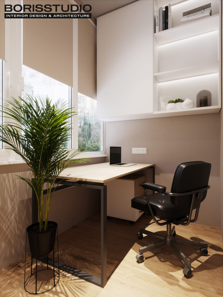 Дизайн интерьера однокомнатной квартиры ЖК «Победы 2», балкон вид сбоку