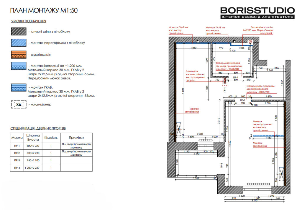 Дизайн-проект однокімнатної квартири ЖК «Гідропарк», план монтажу