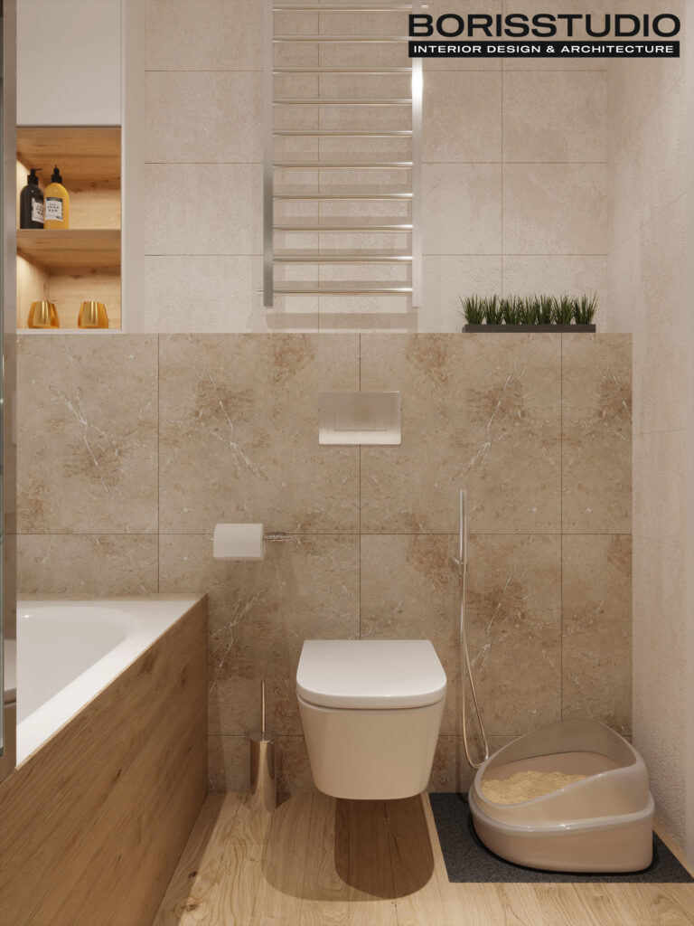 Дизайн інтер'єру однокімнатної квартири ЖК «Перемоги 2», санвузол вид справа