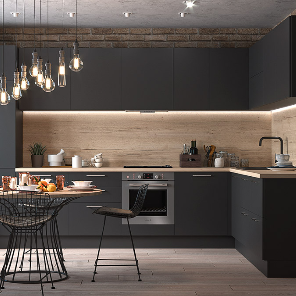 Дизайн угловой кухни в стиле лофт