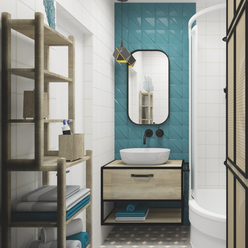 Колірне рішення в інтер'єрі санвузла з душовою кабіною