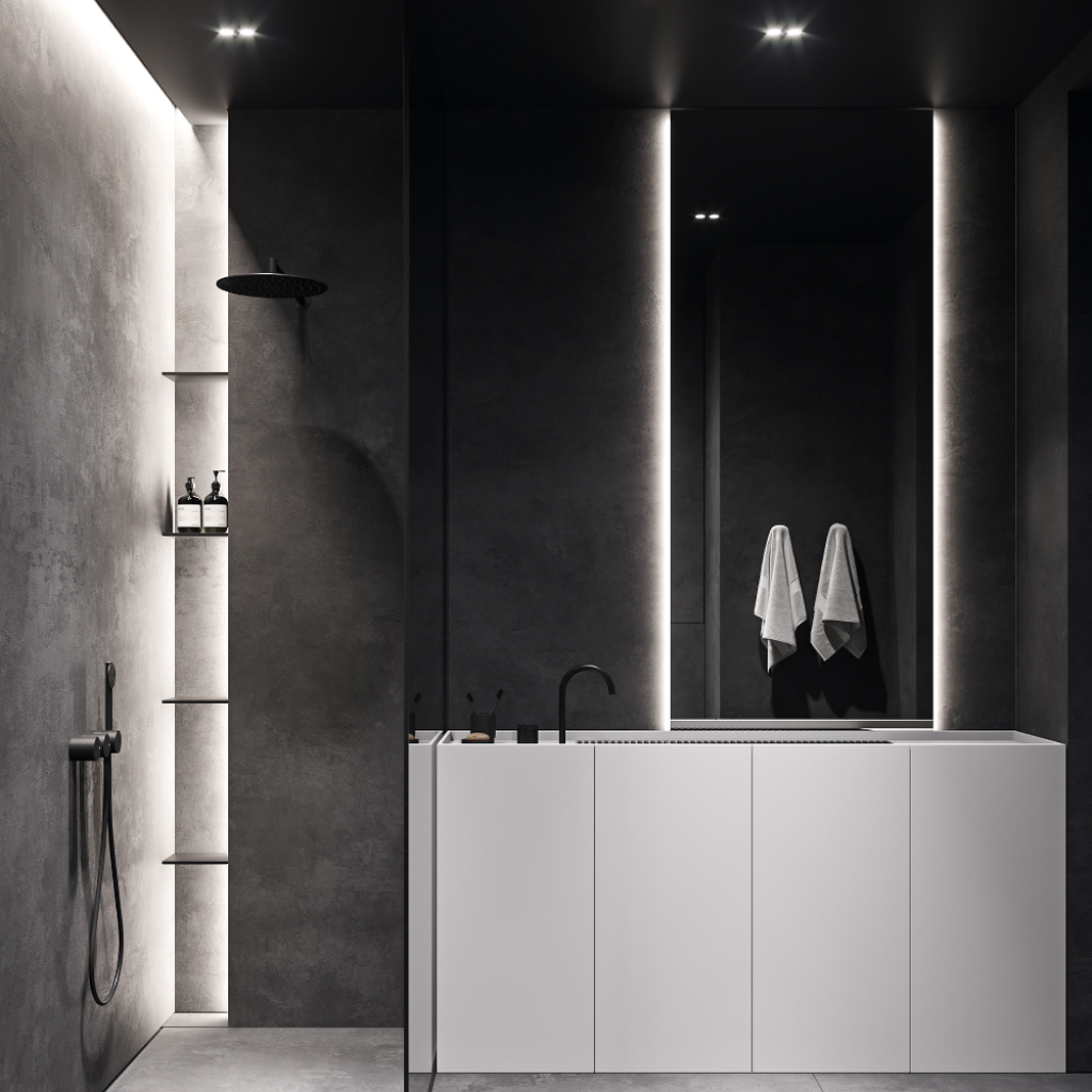 Дизайн ванної кімнати в стилі хай-тек у будинку