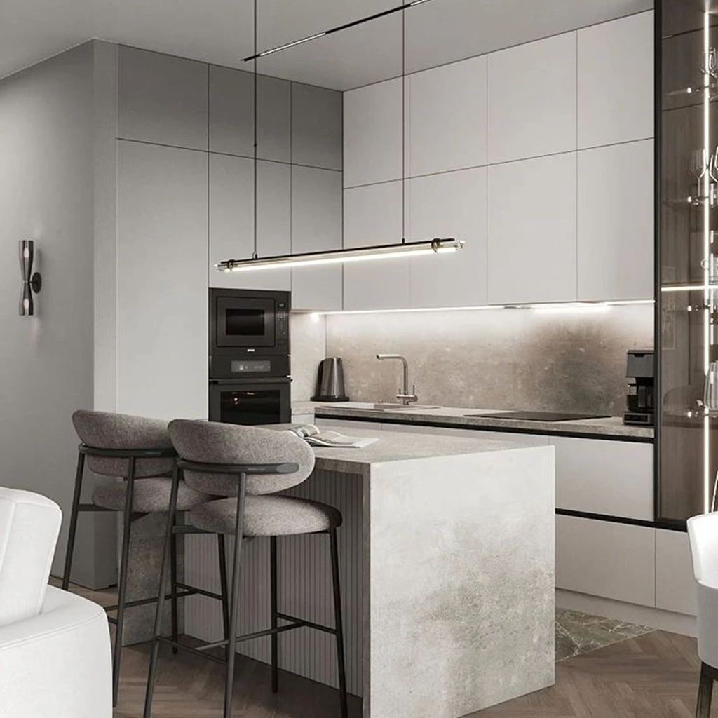 Біло сіра кухня дизайн