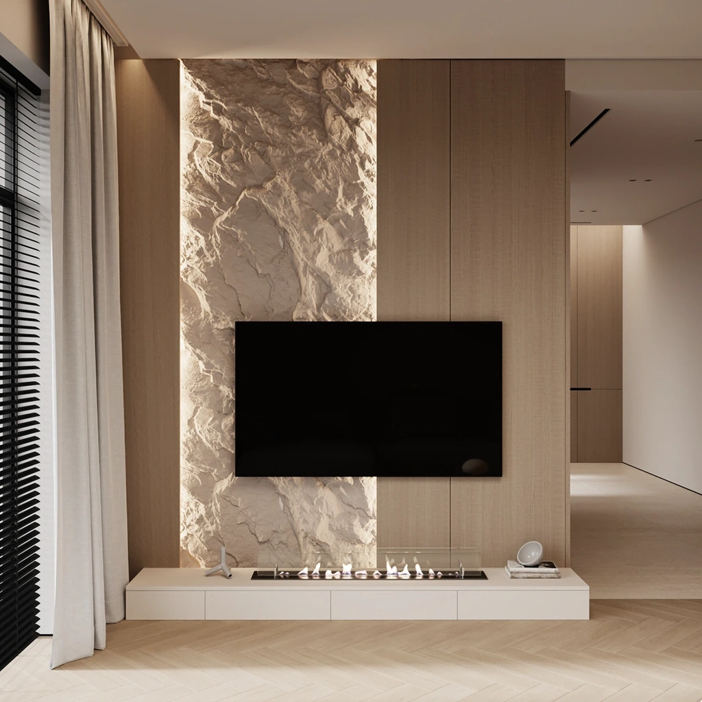 Дизайн гостиной с камином