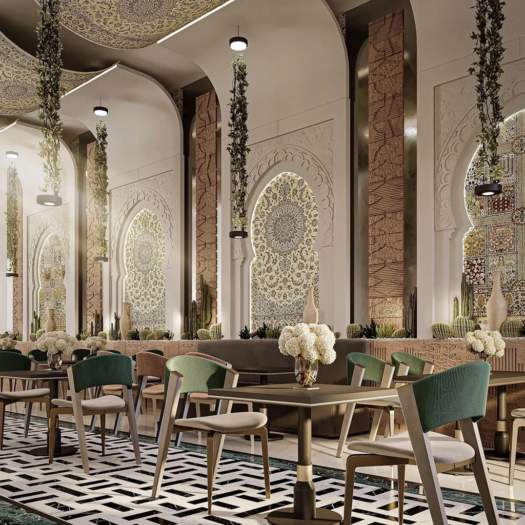 Дизайн ресторана в восточном стиле с текстилем