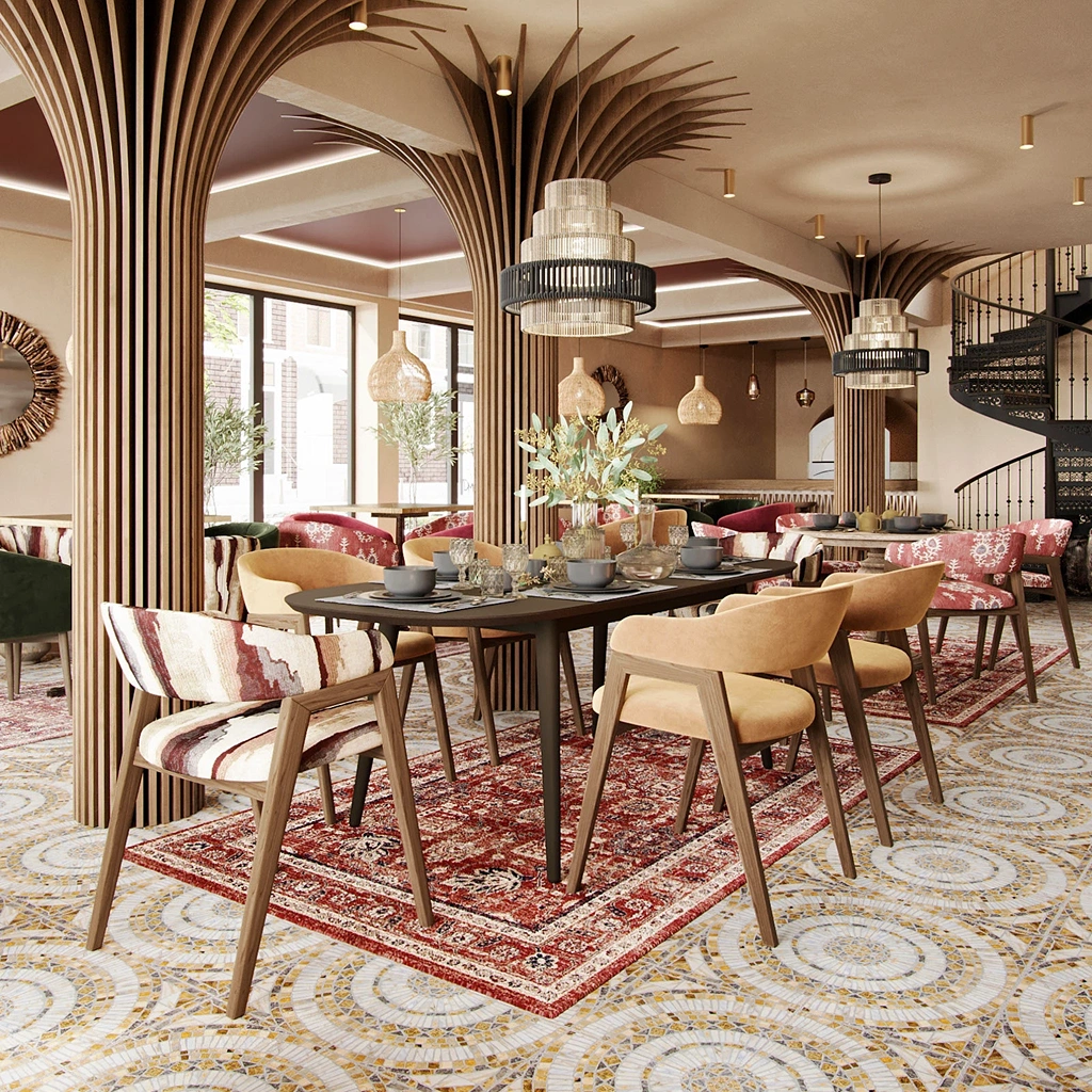 Дизайн ресторану у східному стилі з килимами