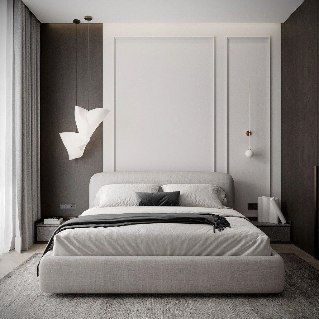 Дизайн спальні у світло сірому