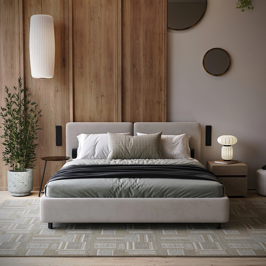 Двоспальне ліжко Woodsoft з м'яким узголів'ям