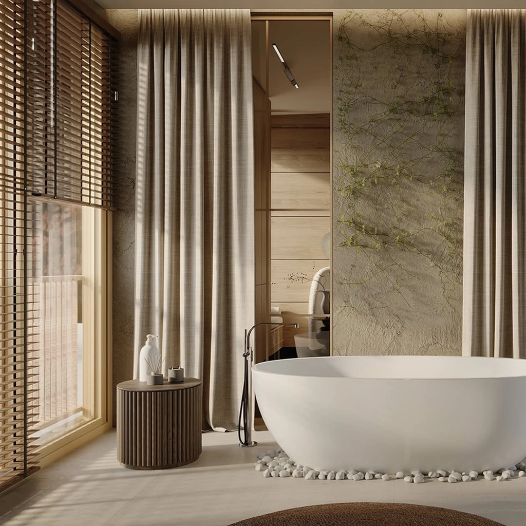 Экостиль в интерьере ванной