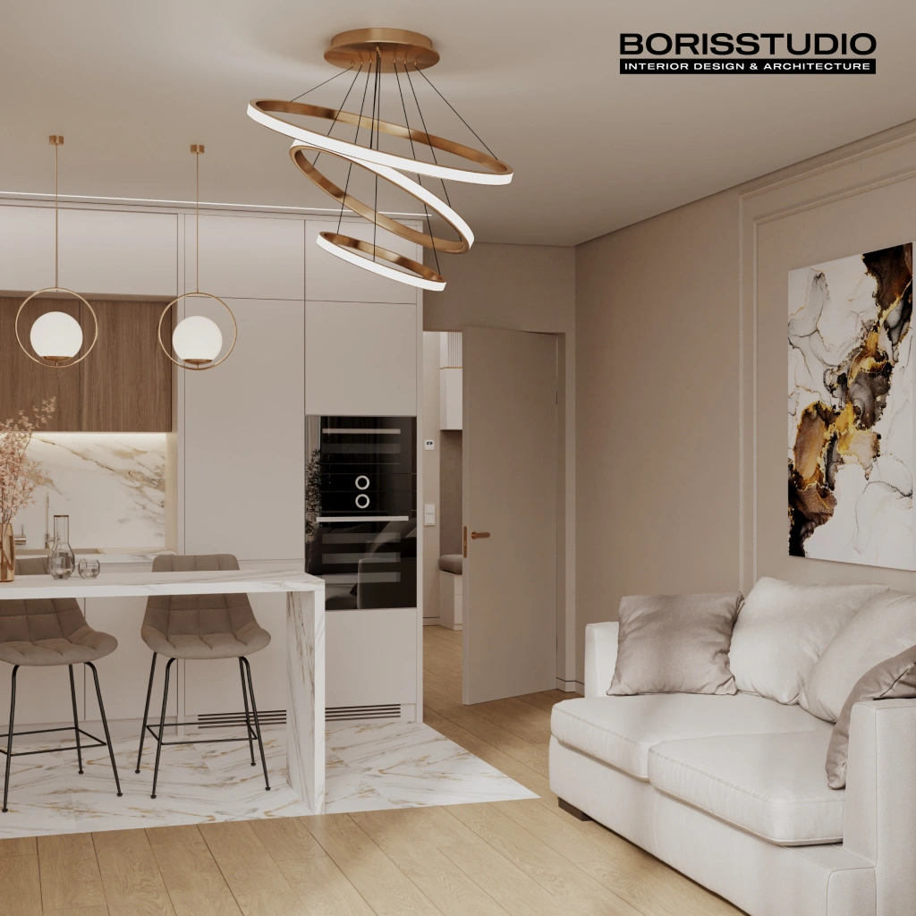 Интерьер гостинной в дорогих цветах