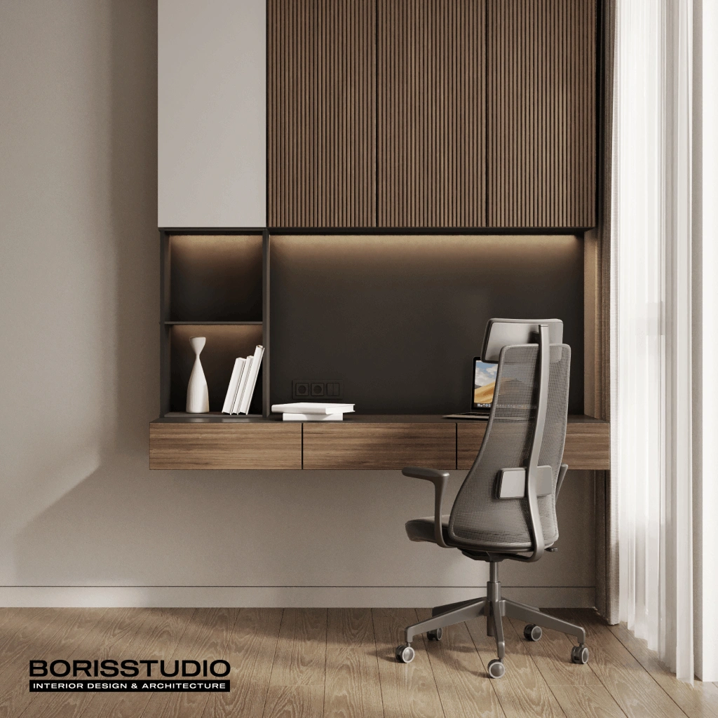 Интерьер кабинета в спокойных оттенках