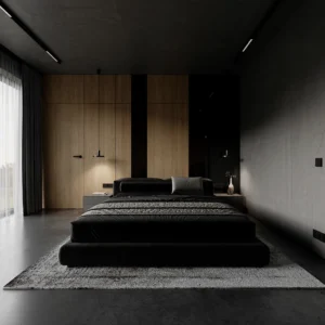 Интерьер спальни лофт с бетоном