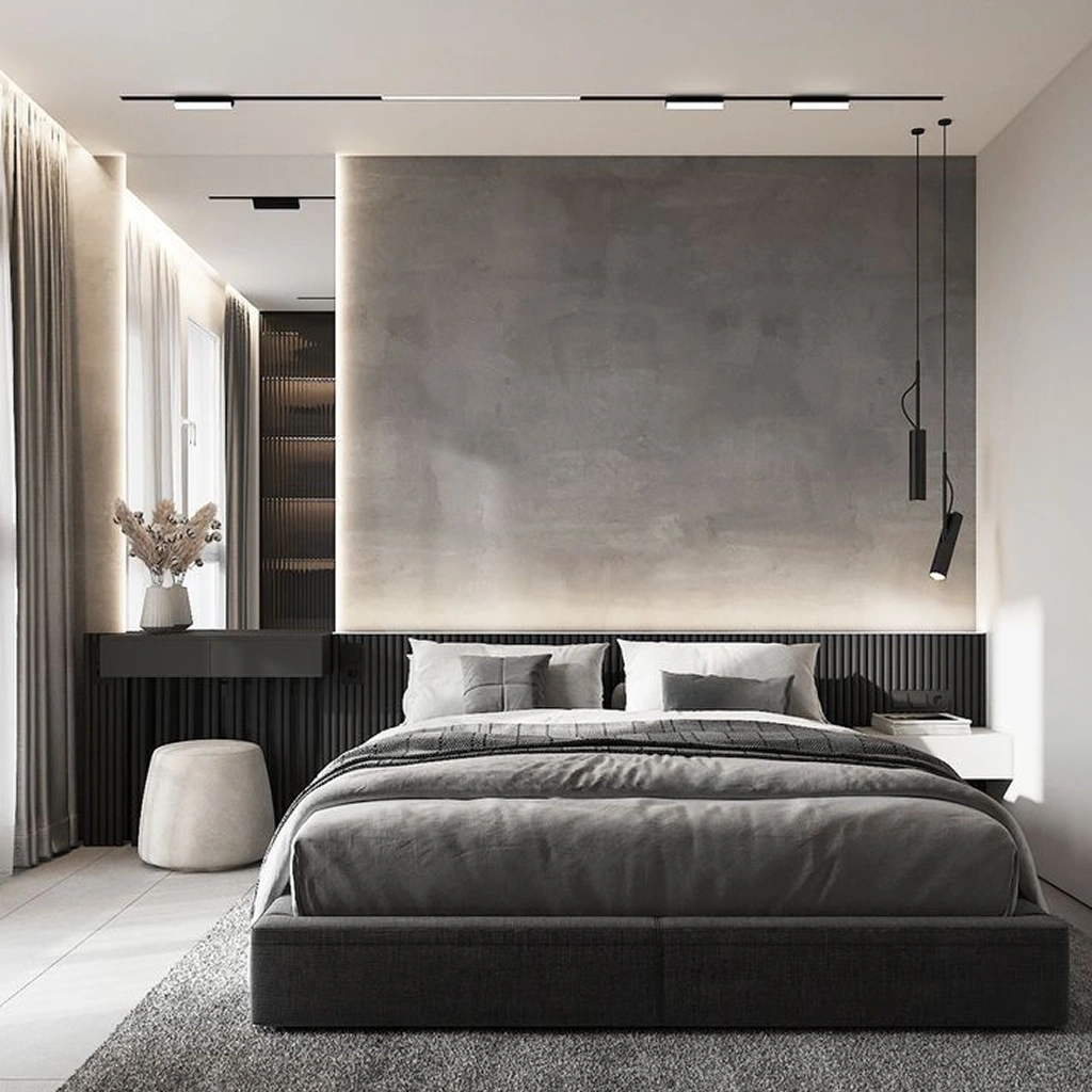 Интерьер спальни серые оттенки