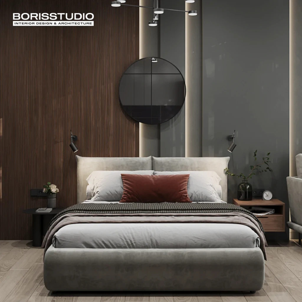 Интерьер спальни в сером цвете