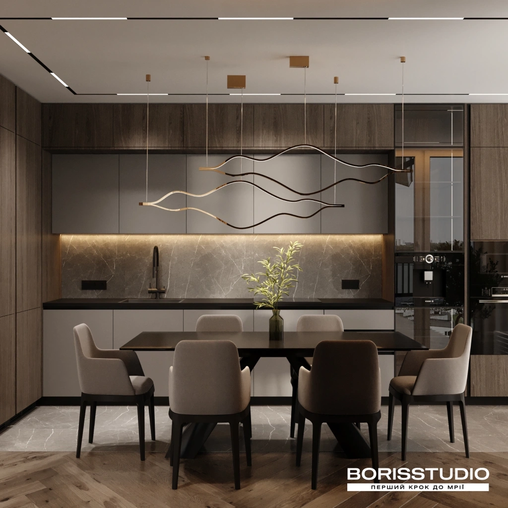 Інтер'єр кухні в сіро бежевому кольорі