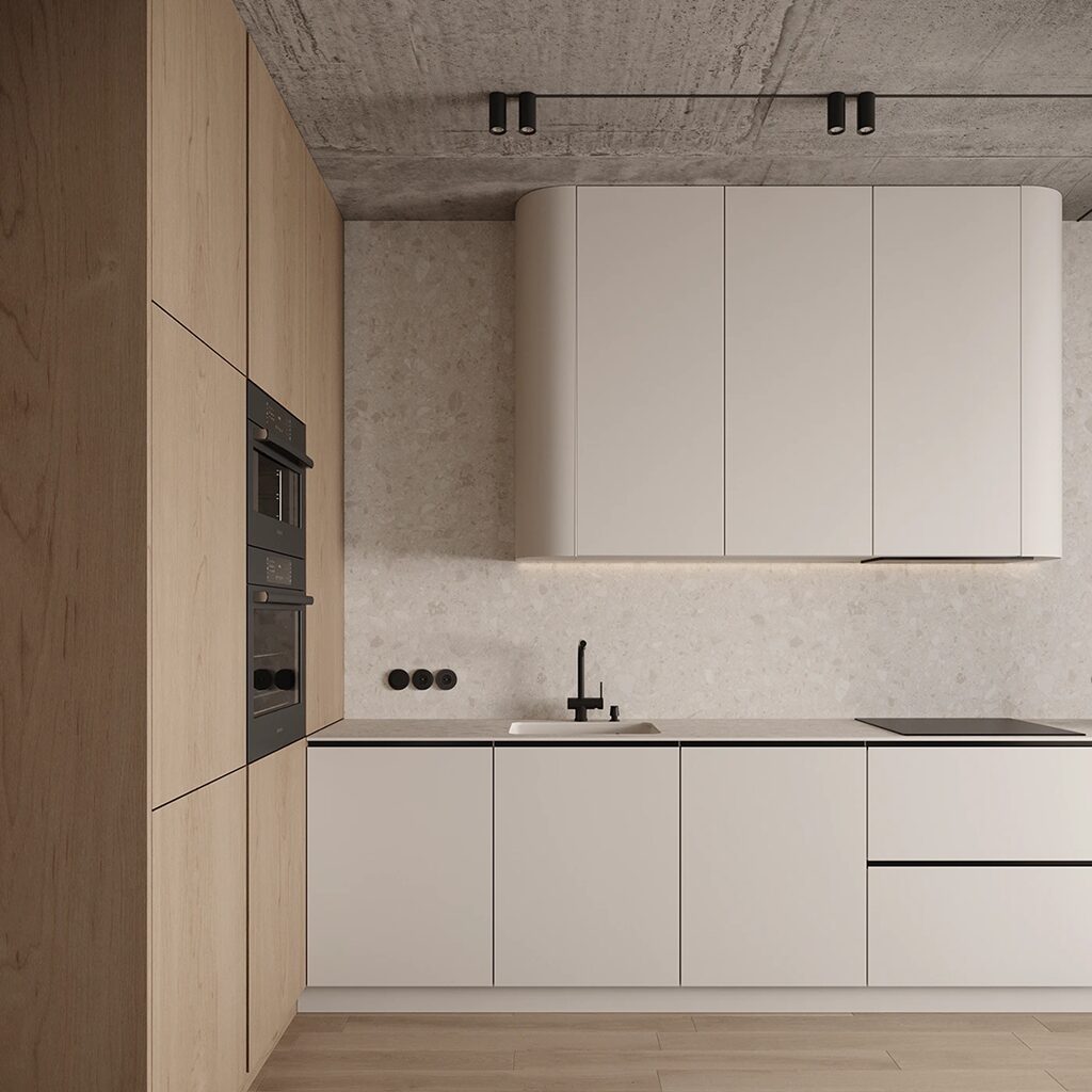 Компактная кухня в стиле лофт для квартиры