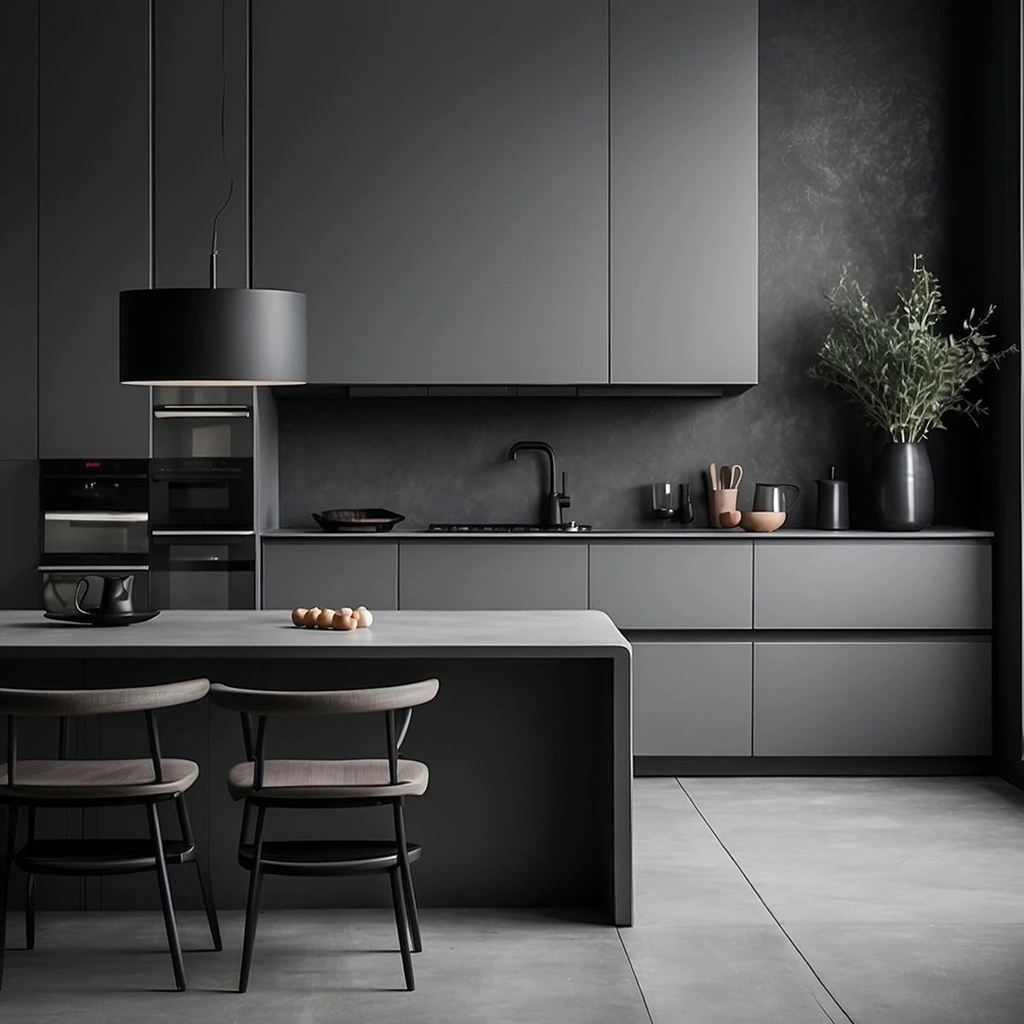 Кухня в сірому та чорному кольорі інтер'єр