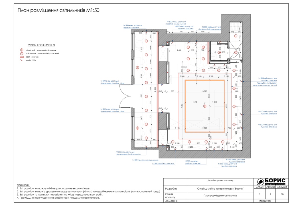 Обмерочный и план мебели + электрика магазин сыров 3