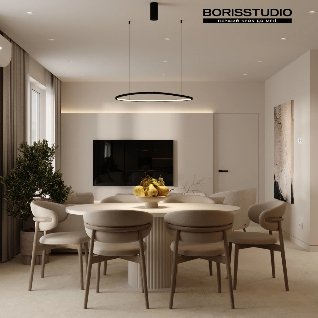 Оформлення стелі у вітальні в стилі мінімалізм