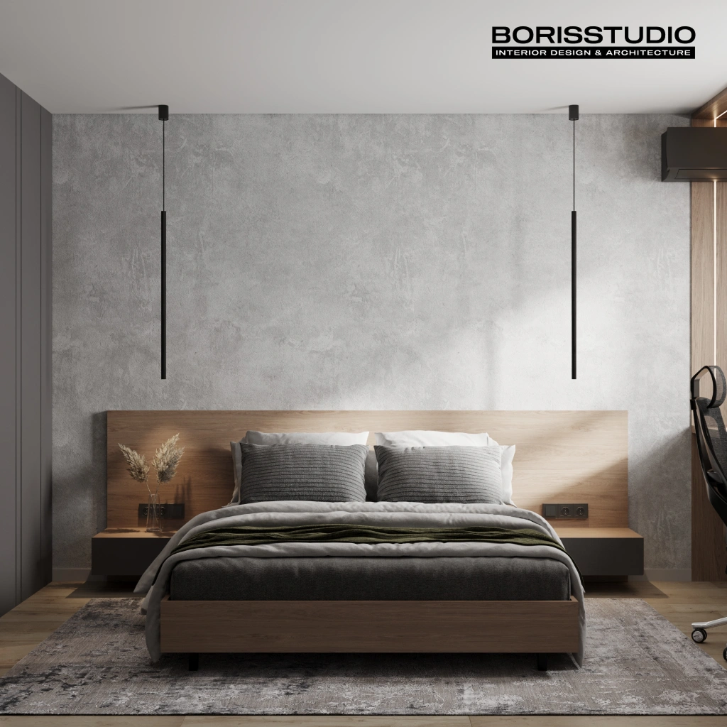 Серая спальня современный дизайн