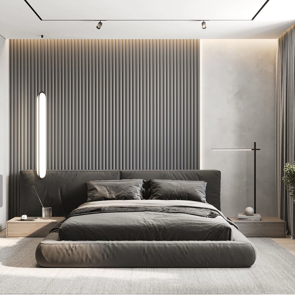 Серая спальня в стиле лофт