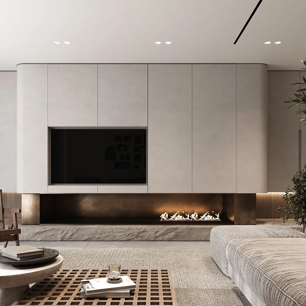 Современная гостиная с камином