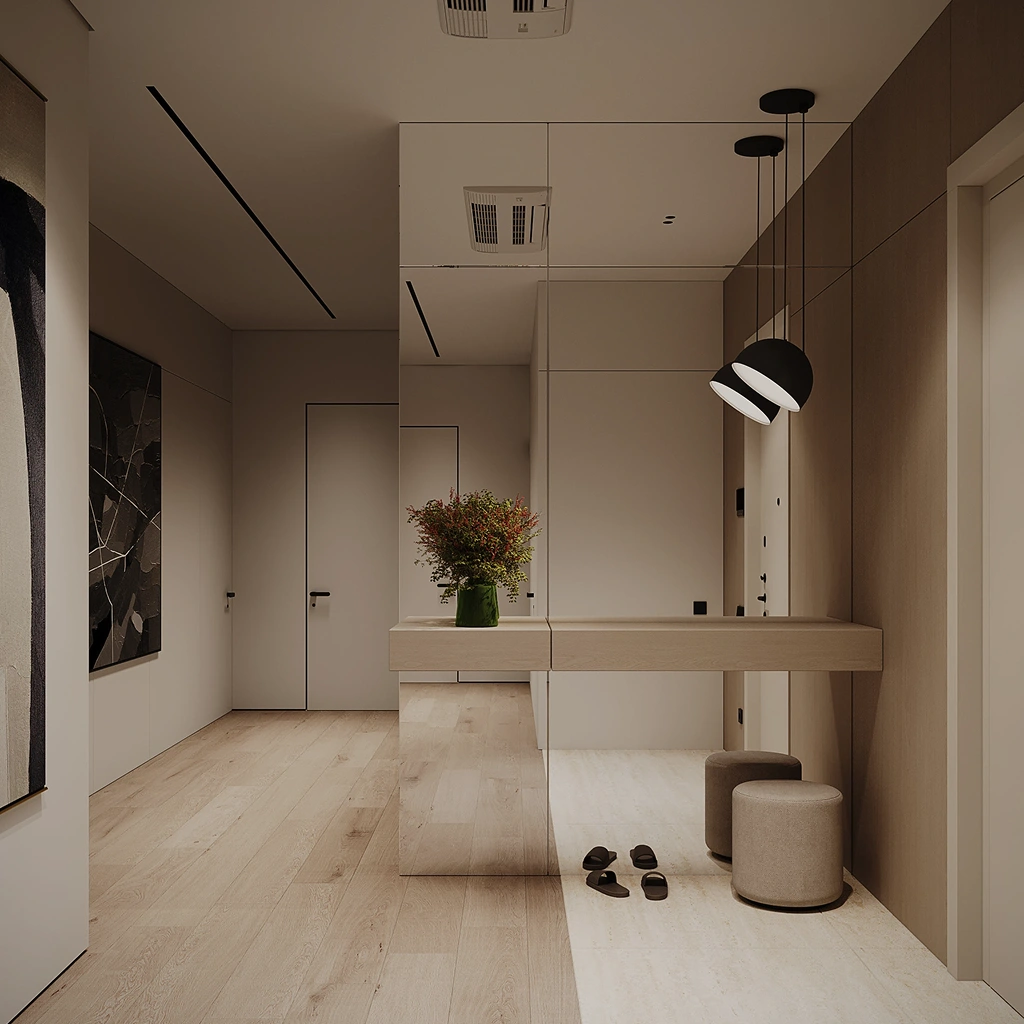 Современная прихожая с мягкой подсветкой