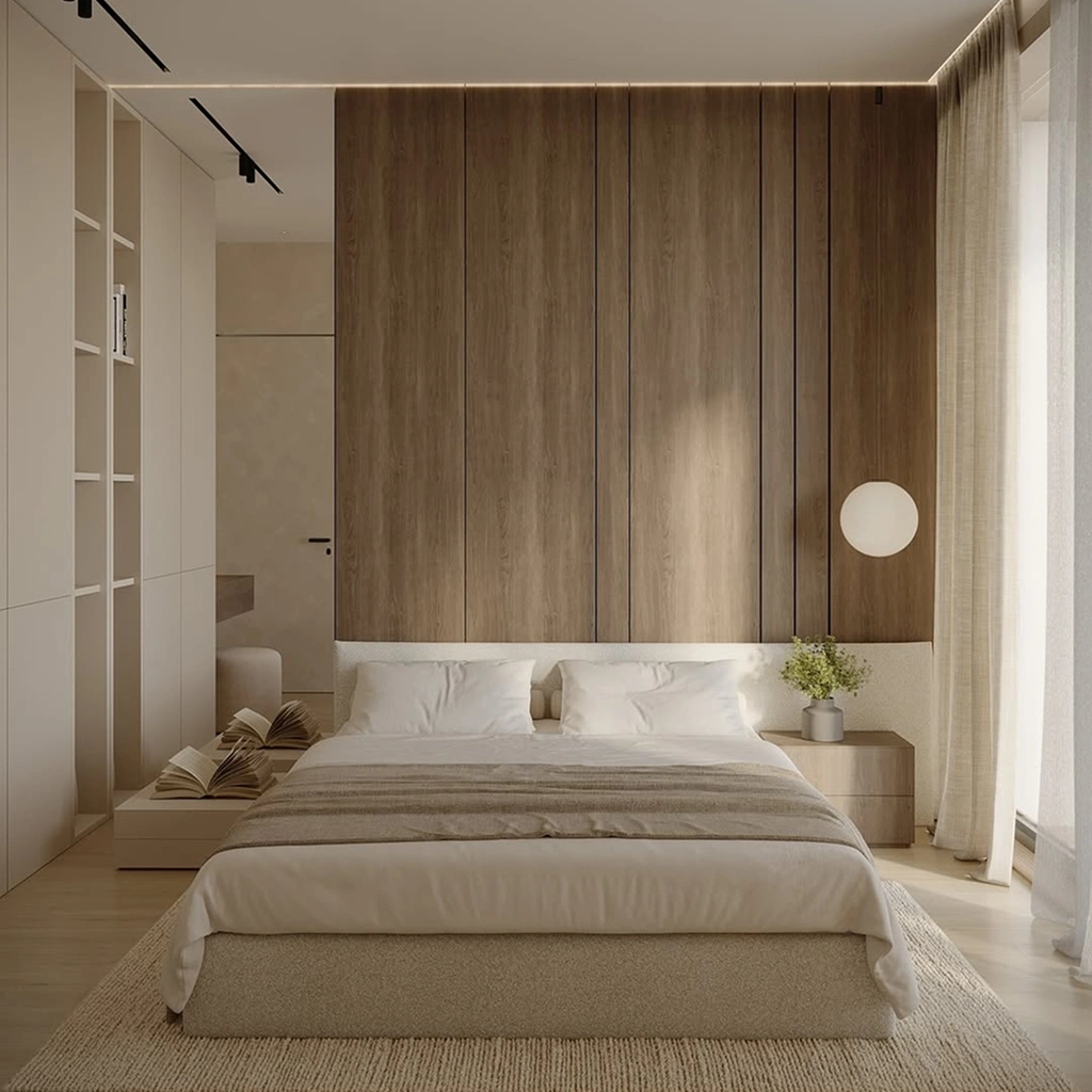 Современный интерьер спальни в экостиле