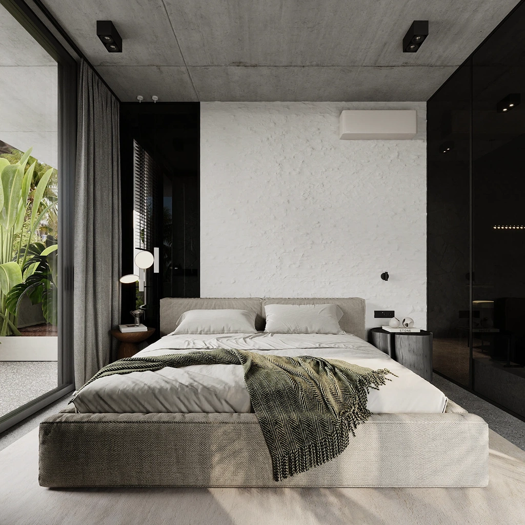 Спальня лофт с индустриальными элементами