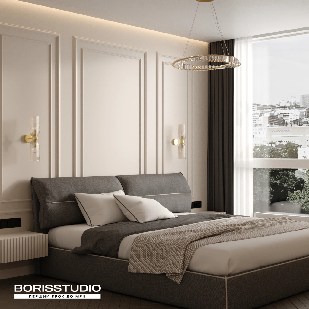 Спальня сірий колір дизайн