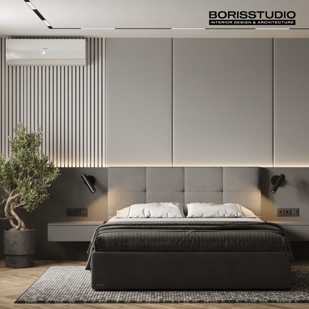 Спальня сірого кольору сучасна