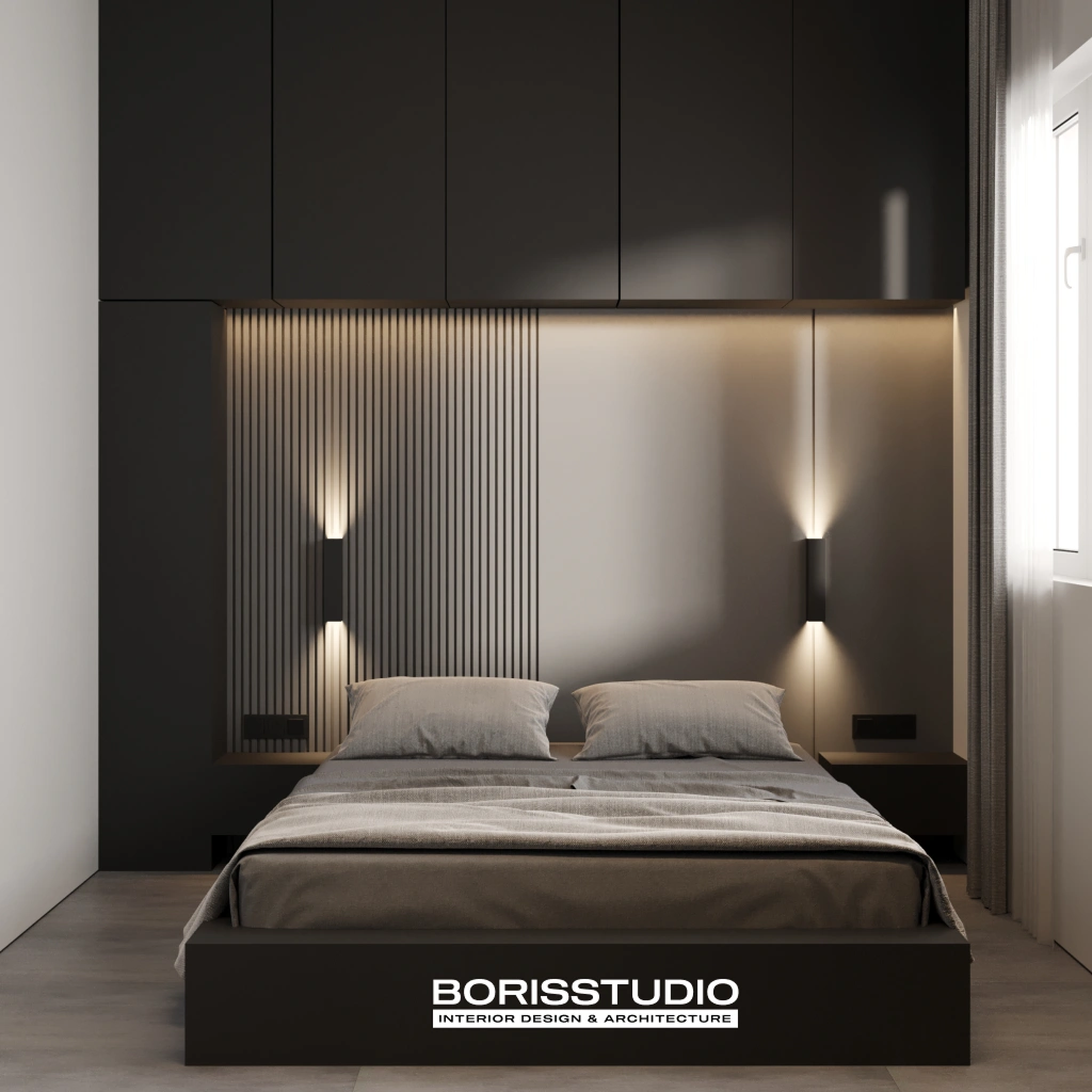 Спальня у сірому кольорі мінімалізм