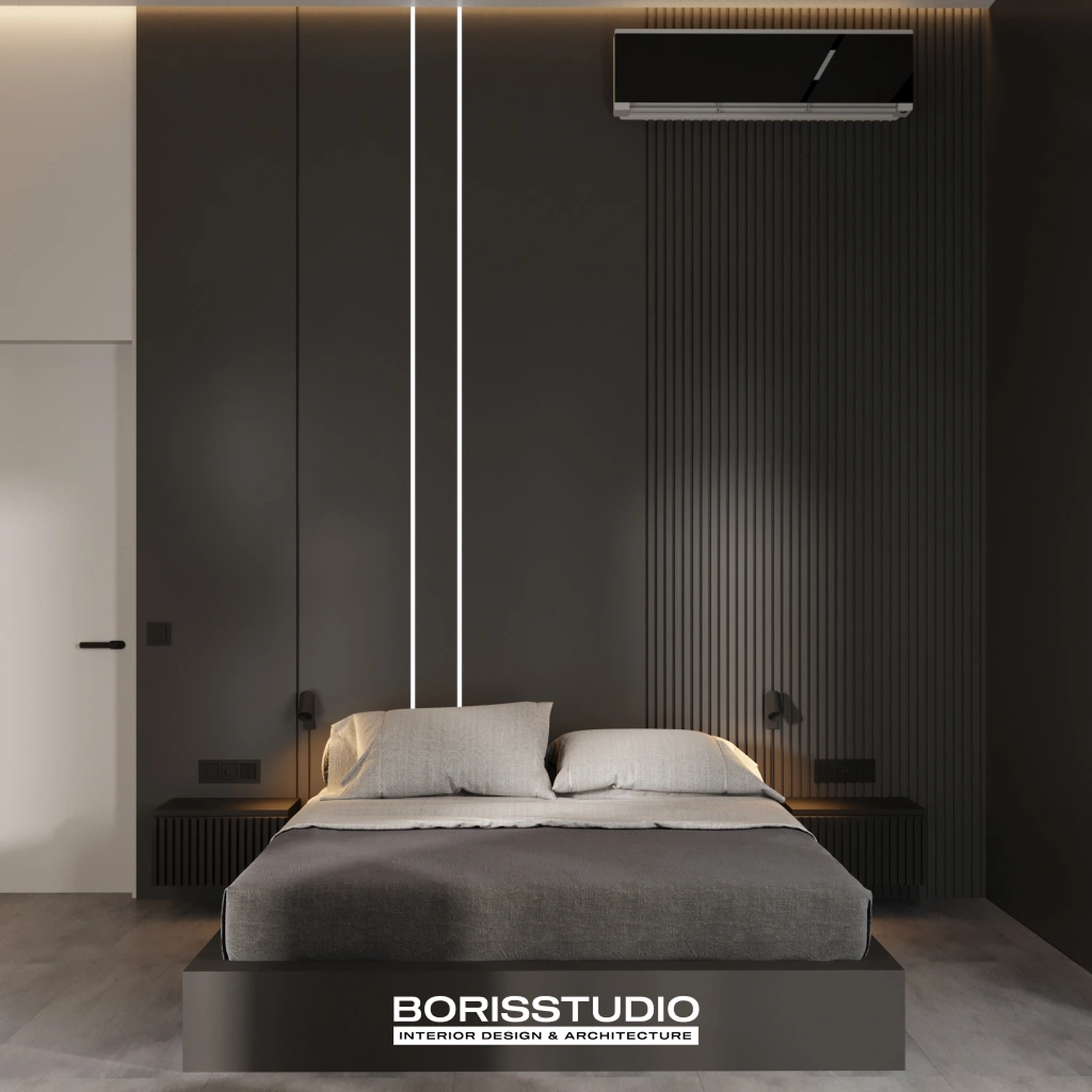 Спальня в сером минимализме