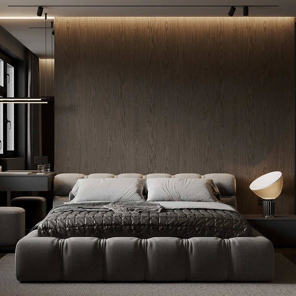 Спальня в стиле лофт с акцентным освещением