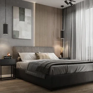 Спальня в стиле лофт с деревянным полом