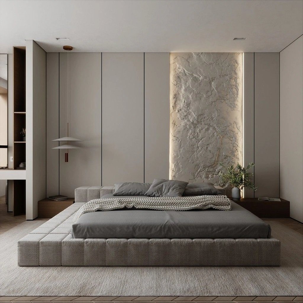 Светлая спальня в стиле лофт