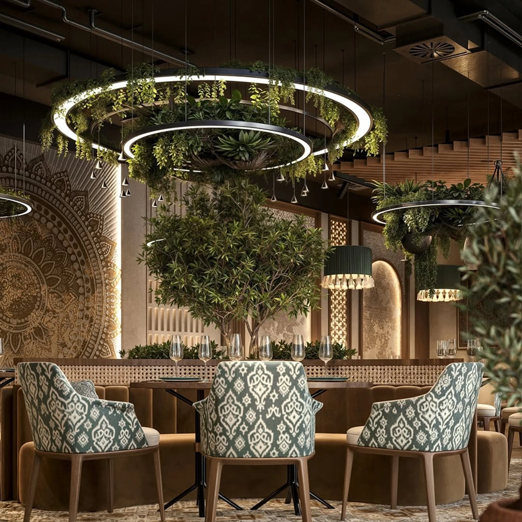 Восточный стиль в оформлении зала ресторана