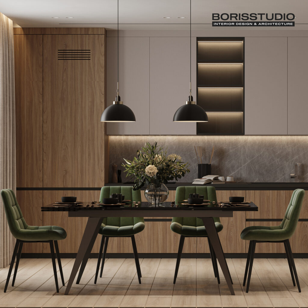 Дизайн-проєкт кухні заміського будинку в сучасному стилі