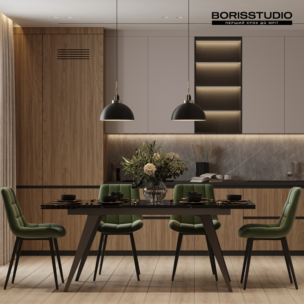 Мебель для кухни в зелёном цвете