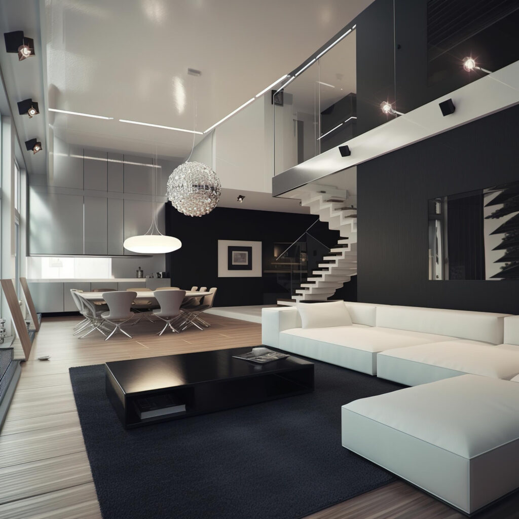 Дизайн-проект інтер'єру вітальні в стилі хай-тек