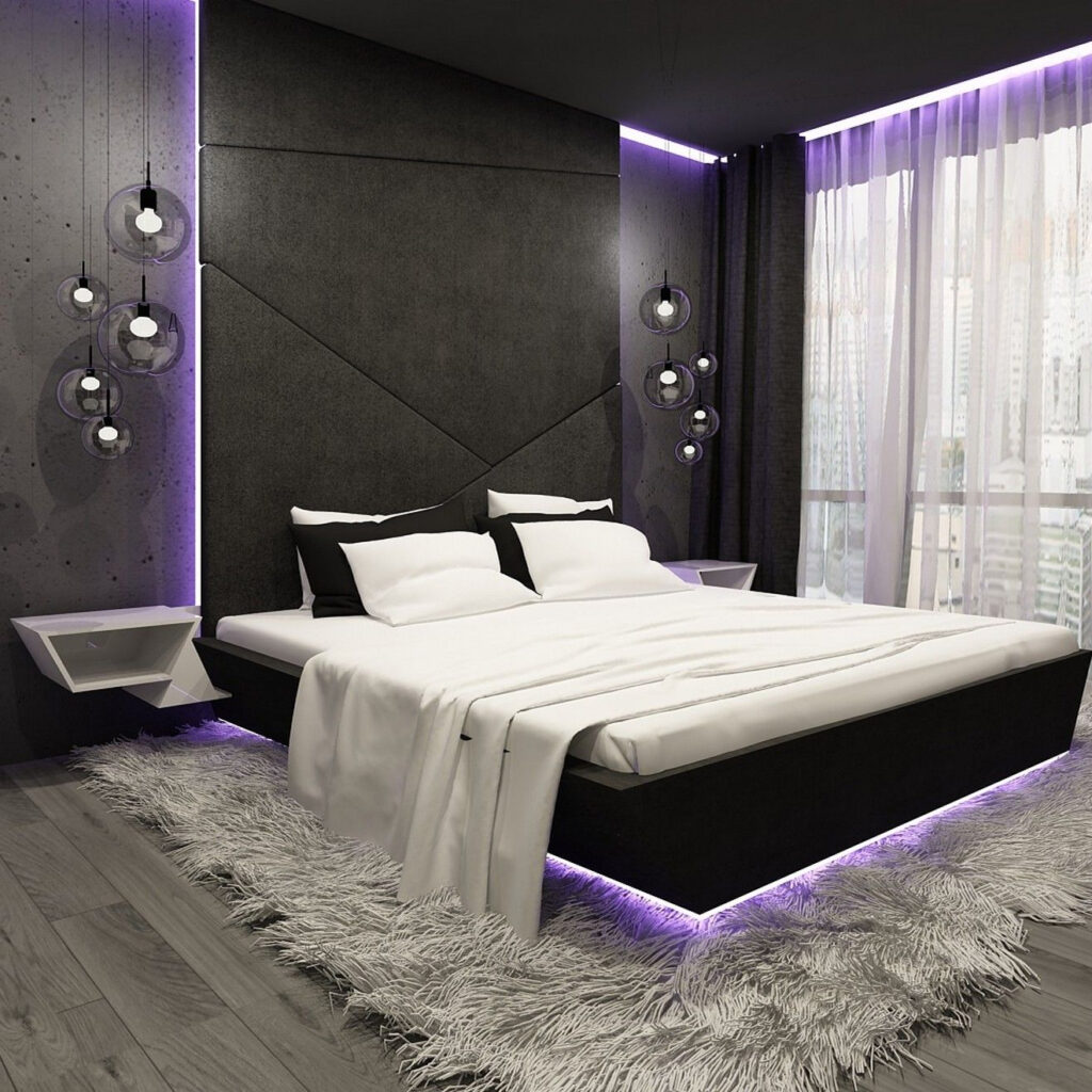 Дизайн-проєкт інтер'єру спальні в стилі хай-тек