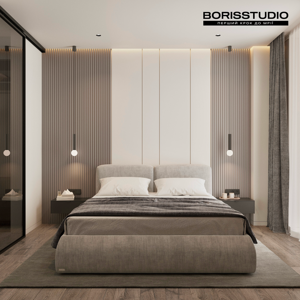Дизайн інтер'єру спальні у стилі мінімалізм від BORISSTUDIO